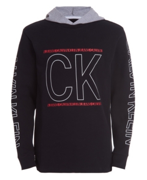 image of Calvin Klein Big Boys Hooded Trilogo Long Sleeve Knit