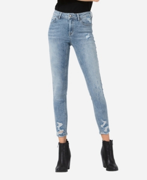 image of Vervet Women-s Mid Rise Distressed Hem Skinny Crop Jeans