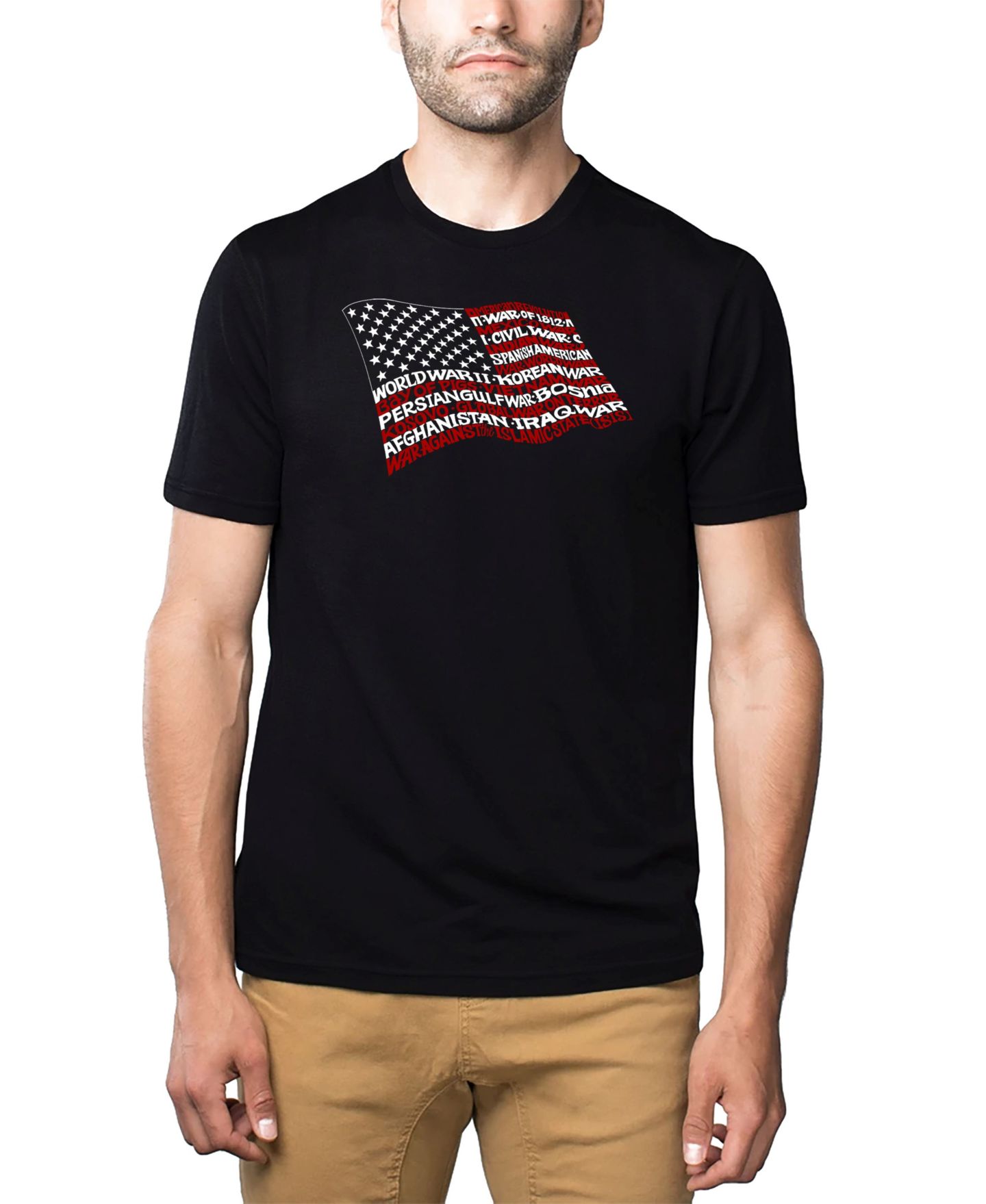 Мужская футболка LA Pop Art Cotton/Poly Blend Word Art American Wars Tribute Flag, цвет: Чёрный — фото 1