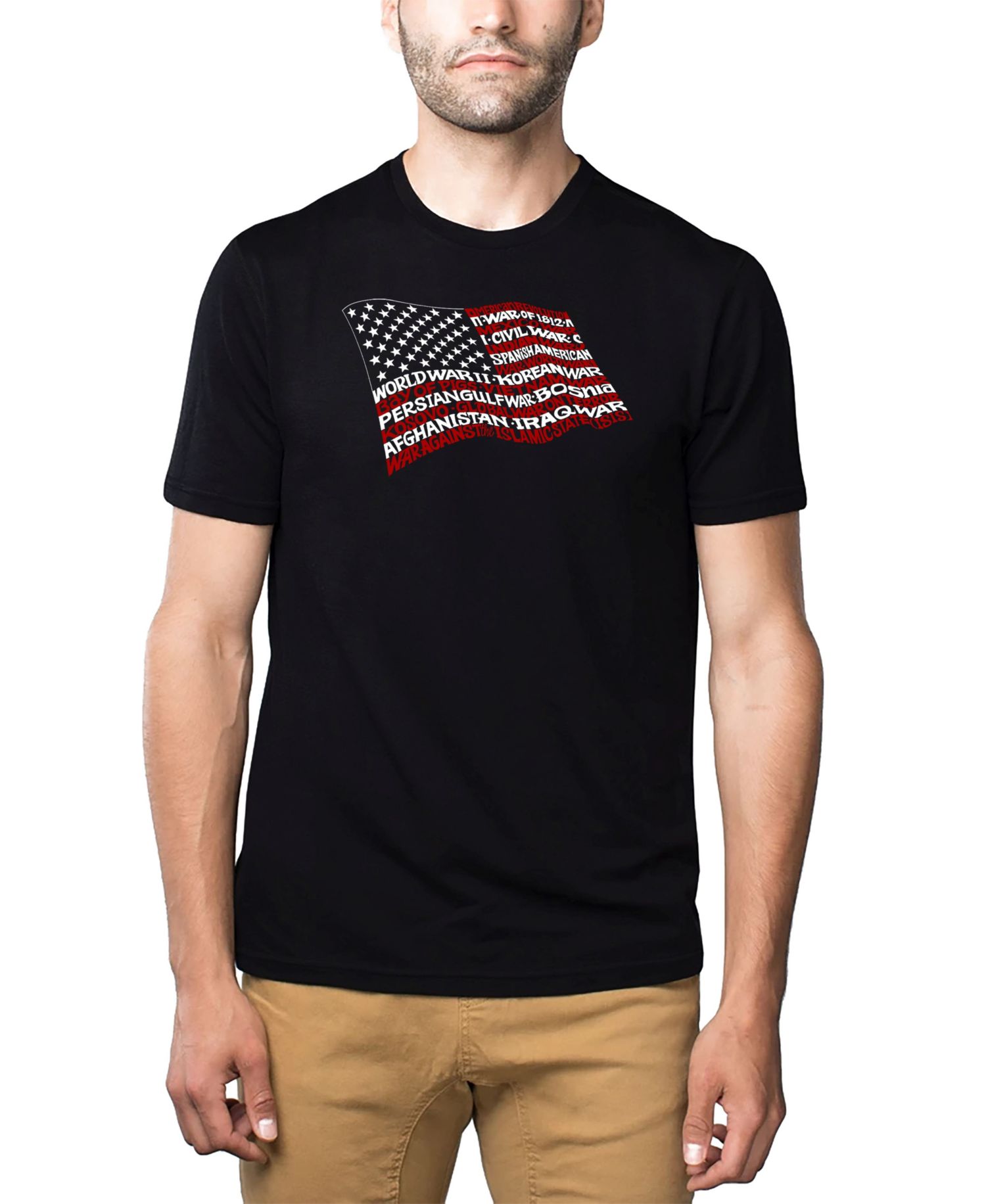 Men's Cotton/Poly Blend Word Art American Wars Tribute Flag T-shirt