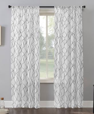 Abstract Geometric Embroidery Semi-Sheer Rod Pocket Curtain Panel, 50