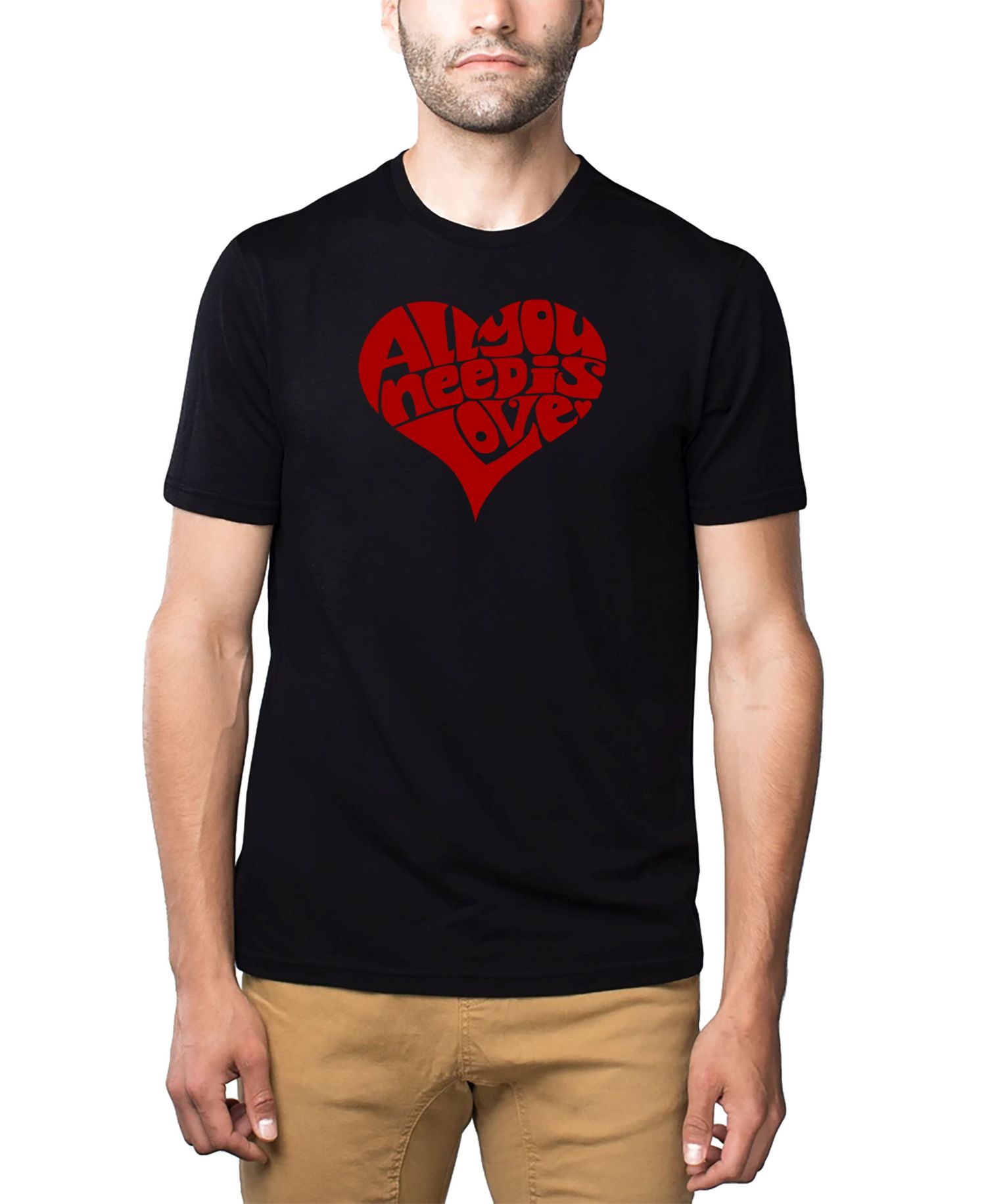 Men's Cotton/Poly Blend Word Art All You Need Is Love Heart T-shirt
