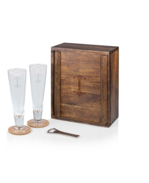 Legacy Monogram Pilsner Beer Glass Gift Set Acacia Wood