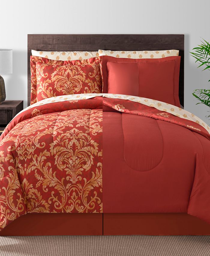 Fairfield Square Collection Golden Damask 8 Pc Reversible California King Comforter Set