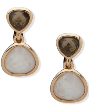 image of Anne Klein Gold-Tone Jet & White Stone Clip-On Drop Earrings