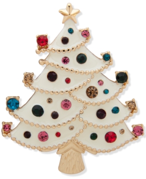 image of Anne Klein Gold-Tone Multicolor Crystal Tree Boxed Pin