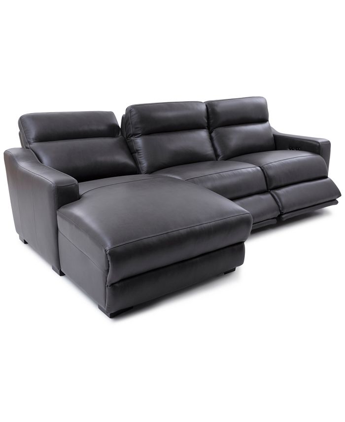 Furniture Gabrine 3Pc. Leather Sectional with 2 Power Headrests
