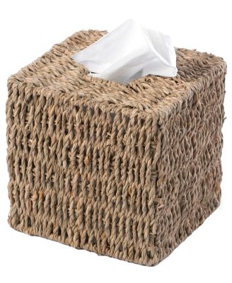 Vintiquewise - Natural Woven Seagrass Wicker Square Tissue Box Cover Holder