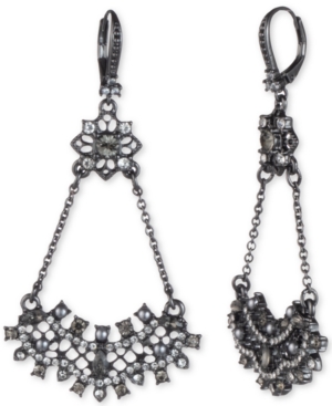 image of Marchesa Hematite-Tone Crystal & Imitation Pearl Cluster Open Drop Earrings