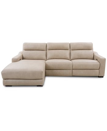 Furniture - Gabrine 3-Pc. Leather Sectional with 2 Power Headrests & Chaise