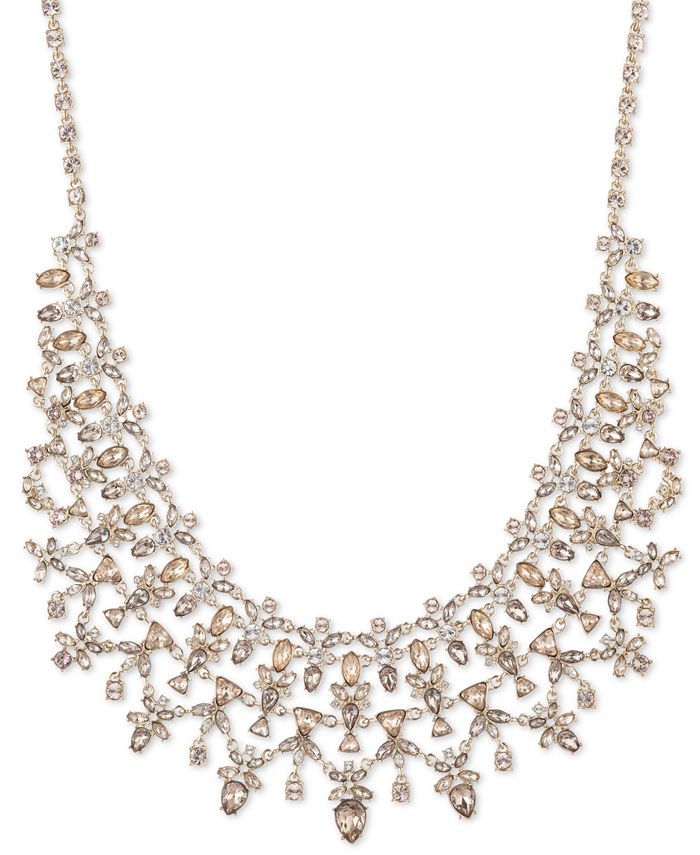 Givenchy Gold Tone Crystal Bib Necklace 16