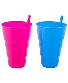 Vintiquewise 20 Oz Reusable Plastic Cups with Straw , Set of 2