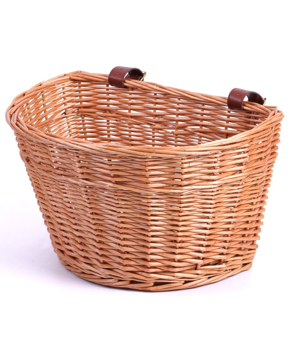 Wicker Front Bike Basket with Faux Leather Straps - Light Brown