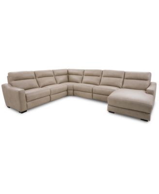 Gabrine 6-Pc. Leather Sectional with 2 Power Headrests & Chaise, Created for Macy's