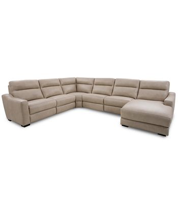 Furniture - Gabrine 6-Pc. Leather Sectional with 2 Power Headrests & Chaise