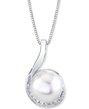 image of Cultured Freshwater Pearl (9mm) & Diamond (1/10 ct. t.w.) 18