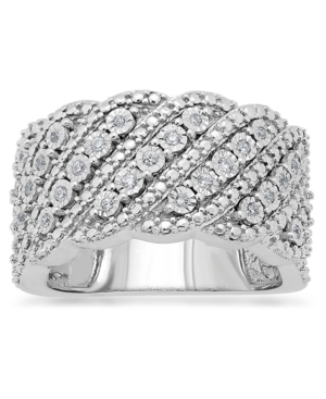 image of Diamond Diagonal Row Wide Statement Ring (1/6 ct. t.w.) in 10k White Gold