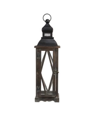 Set of 2&nbsp; Black Farmhouse Wooden Lanterns With Diamond Window Frame