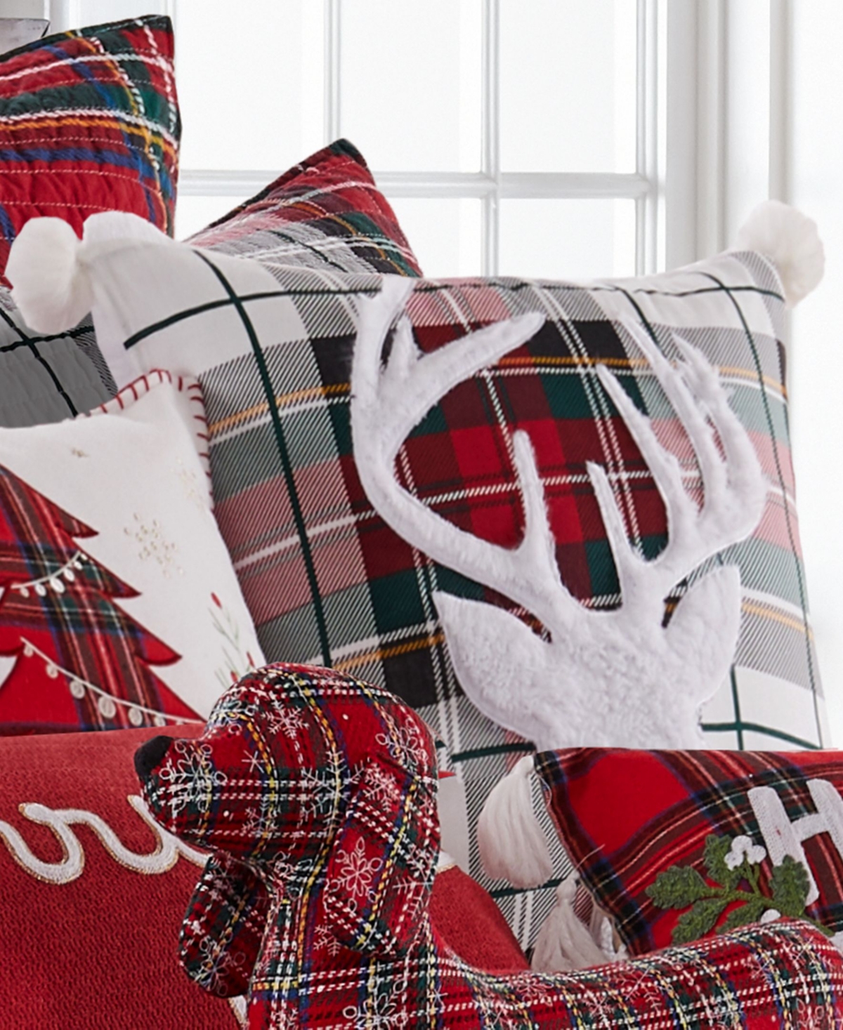Levtex Spencer Red Plaid Faux Fur Deer Decorative Pillow, 18" X 18" In Red