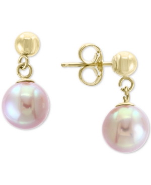 image of Effy Pink Cultured Freshwater Pearl (7mm) Drop Earrings in 14k Gold