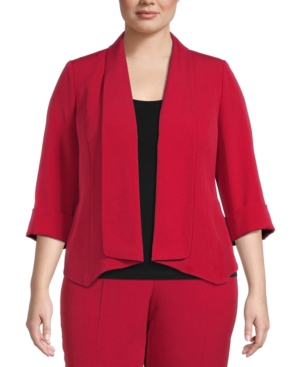 Kasper Plus Size Crepe Open front Jacket In Fire Red ModeSens