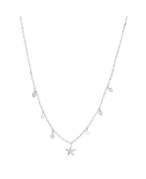 image of Fine Silver Plated Star and Cubic Zirconia Charm Necklace, 16