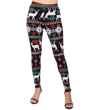 image of Planet Gold Juniors- Printed Reindeer Holiday Leggings