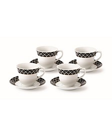 8 Piece 8oz Tea or Coffee Cup and Saucer Set, Service for 4