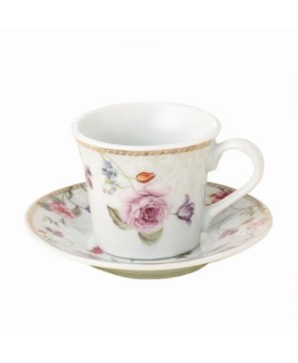 Floral Design 12 Piece 2oz Espresso Cup and Saucer Set, Service for 6