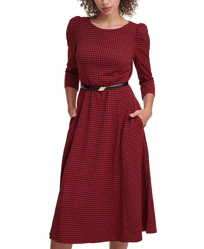 Calvin Klein Belted Houndstooth ALine Dress Macy's