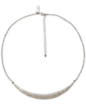 image of Inc Silver-Tone Pave Curved Bar Collar Necklace, 18