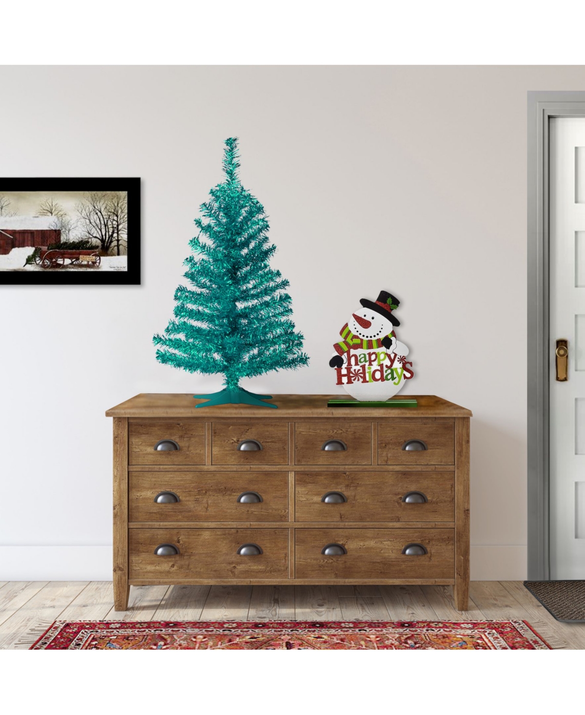 National Tree Company National Tree 3 Ft.turquoise Tinsel Tree In Turq,aqua