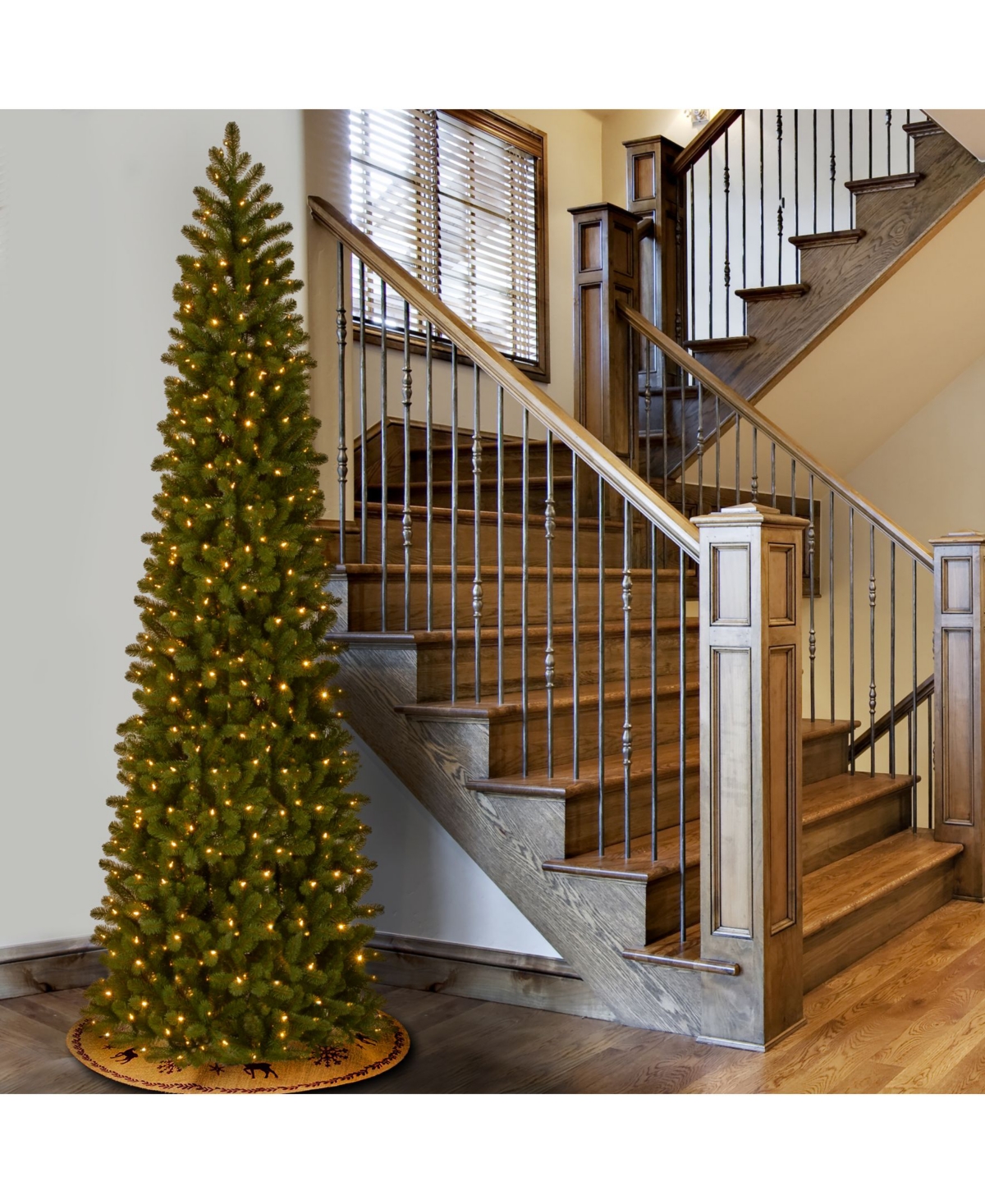 National Tree Feel Real Downswept Douglas Fir Pencil Slim Tree with 850 Dual Color Led Lights & Caps