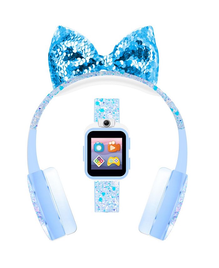 iTouch Kid's Playzoom Light Blue Sparkle Tpu Strap Smart Watch with Headphones Set 41mm