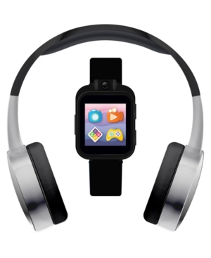 image of Kid-s Playzoom Black and Silver Tone Tpu Strap Smart Watch with Headphones Set 41mm
