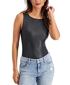 Faux Leather Bodysuit, Created for Macy's