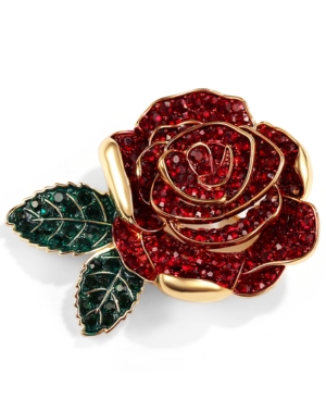 image of Charter Club Gold-Tone Colored Crystal Rose Pin, Created for Macy-s