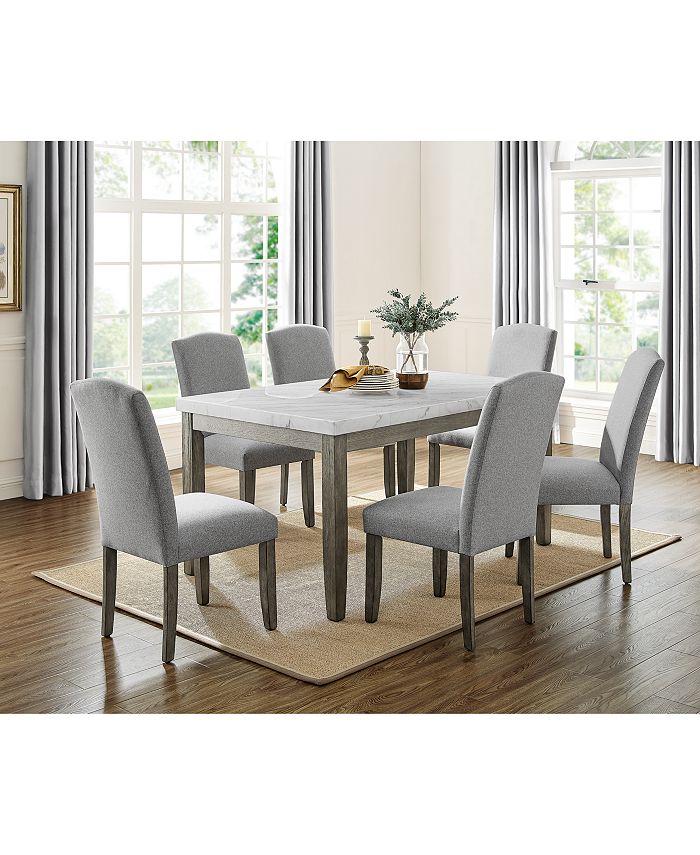 Furniture - Emily Marble Dining 7-Pc Set ( Table & 6 Side Chairs)