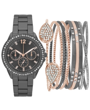 image of Jessica Carlyle Women-s Gunmetal-Tone Bracelet Watch 34mm Gift Set