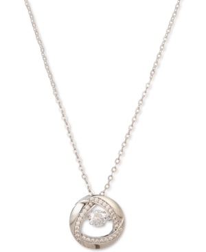 image of Charter Club Silver-Tone Dancing Crystal Circle Pendant Necklace, 17