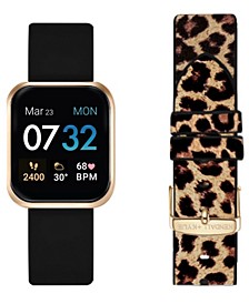 Women's Black and Leopard Print Straps Smart Watch Set 36mm
