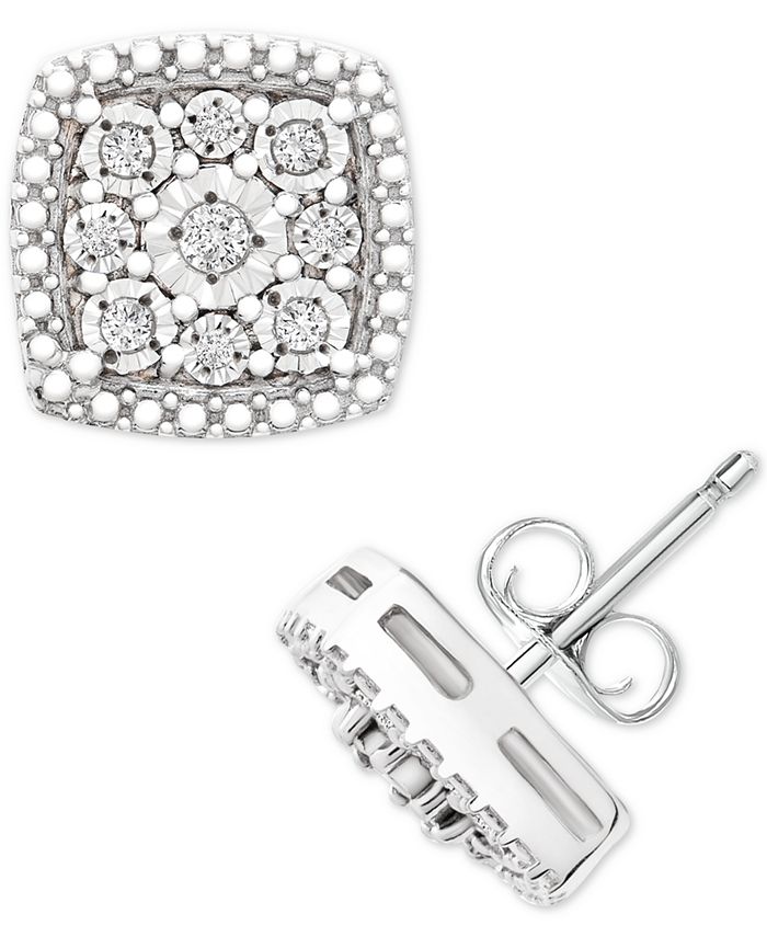 Macy's Diamond Cushion Cluster Stud Earrings (1/10 ct. .) in Sterling  Silver & Reviews - Earrings - Jewelry & Watches - Macy's