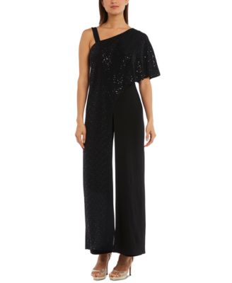 R & M Richards - One-Shoulder Metallic Jumpsuit