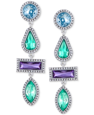 image of Guess Silver-Tone Multicolor Crystal Linear Earrings