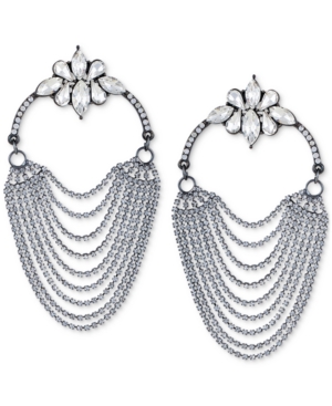 image of Guess Hematite-Tone Crystal Multi-Chain Statement Earrings