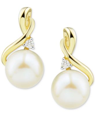 Cultured Freshwater Pearl (7mm) & Diamond Accent Drop Earrings in 10k Gold
