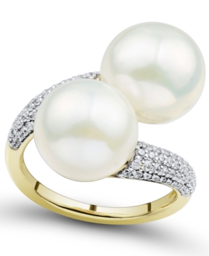 image of Honora Cultured Ming Pearl (11mm) & Diamond (3/8 ct. t.w.) Bypass Ring in 14k Gold