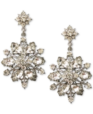 image of Charter Club Silver-Tone Crystal Snowflake Drop Earrings, Created for Macy-s