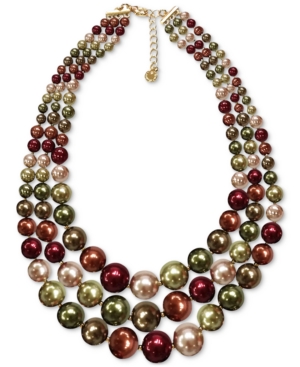 image of Charter Club Gold-Tone Multicolor Imitation Pearl Layered Collar Necklace, 16-1/2