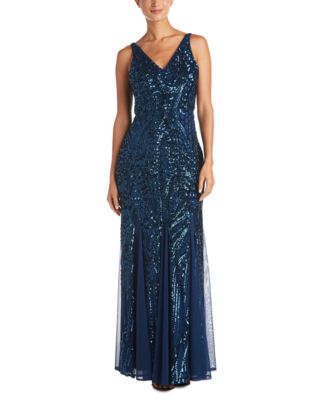 Nightway Sequined Mesh Gown - Macy's